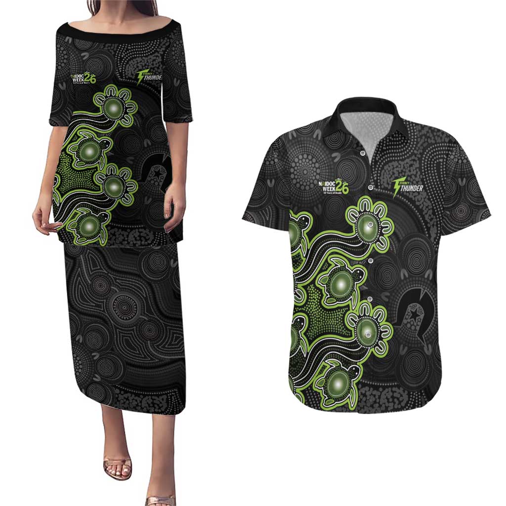 Personalised Sydney Thunder NAIDOC Week 2026 Couples Matching Puletasi and Hawaiian Shirt Sea Turtles Aboriginal Art