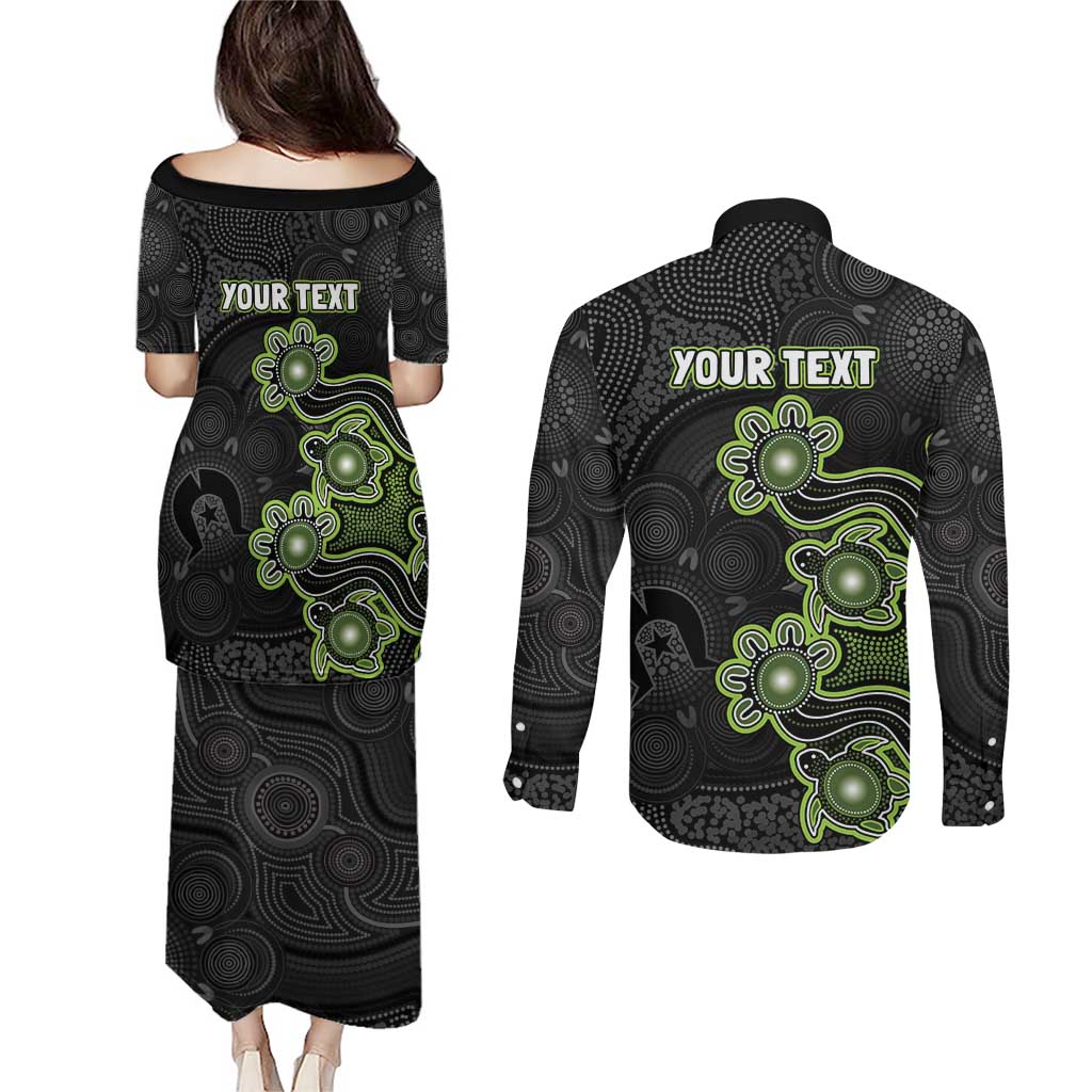 Personalised Sydney Thunder NAIDOC Week 2026 Couples Matching Puletasi and Long Sleeve Button Shirt Sea Turtles Aboriginal Art