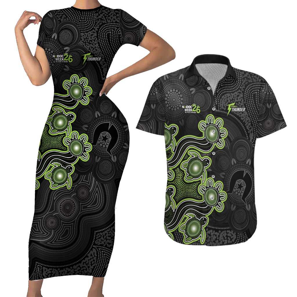 Personalised Sydney Thunder NAIDOC Week 2026 Couples Matching Short Sleeve Bodycon Dress and Hawaiian Shirt Sea Turtles Aboriginal Art