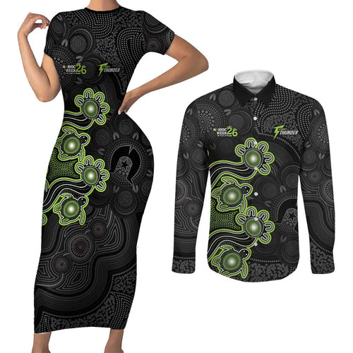 Personalised Sydney Thunder NAIDOC Week 2026 Couples Matching Short Sleeve Bodycon Dress and Long Sleeve Button Shirt Sea Turtles Aboriginal Art