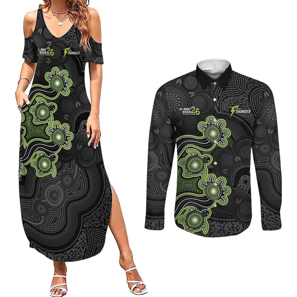 Personalised Sydney Thunder NAIDOC Week 2026 Couples Matching Summer Maxi Dress and Long Sleeve Button Shirt Sea Turtles Aboriginal Art