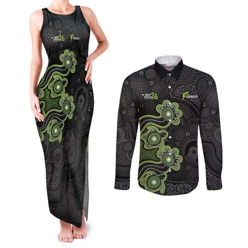 Personalised Sydney Thunder NAIDOC Week 2026 Couples Matching Tank Maxi Dress and Long Sleeve Button Shirt Sea Turtles Aboriginal Art