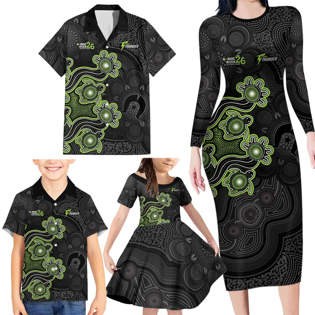 Personalised Sydney Thunder NAIDOC Week 2026 Family Matching Long Sleeve Bodycon Dress and Hawaiian Shirt Sea Turtles Aboriginal Art