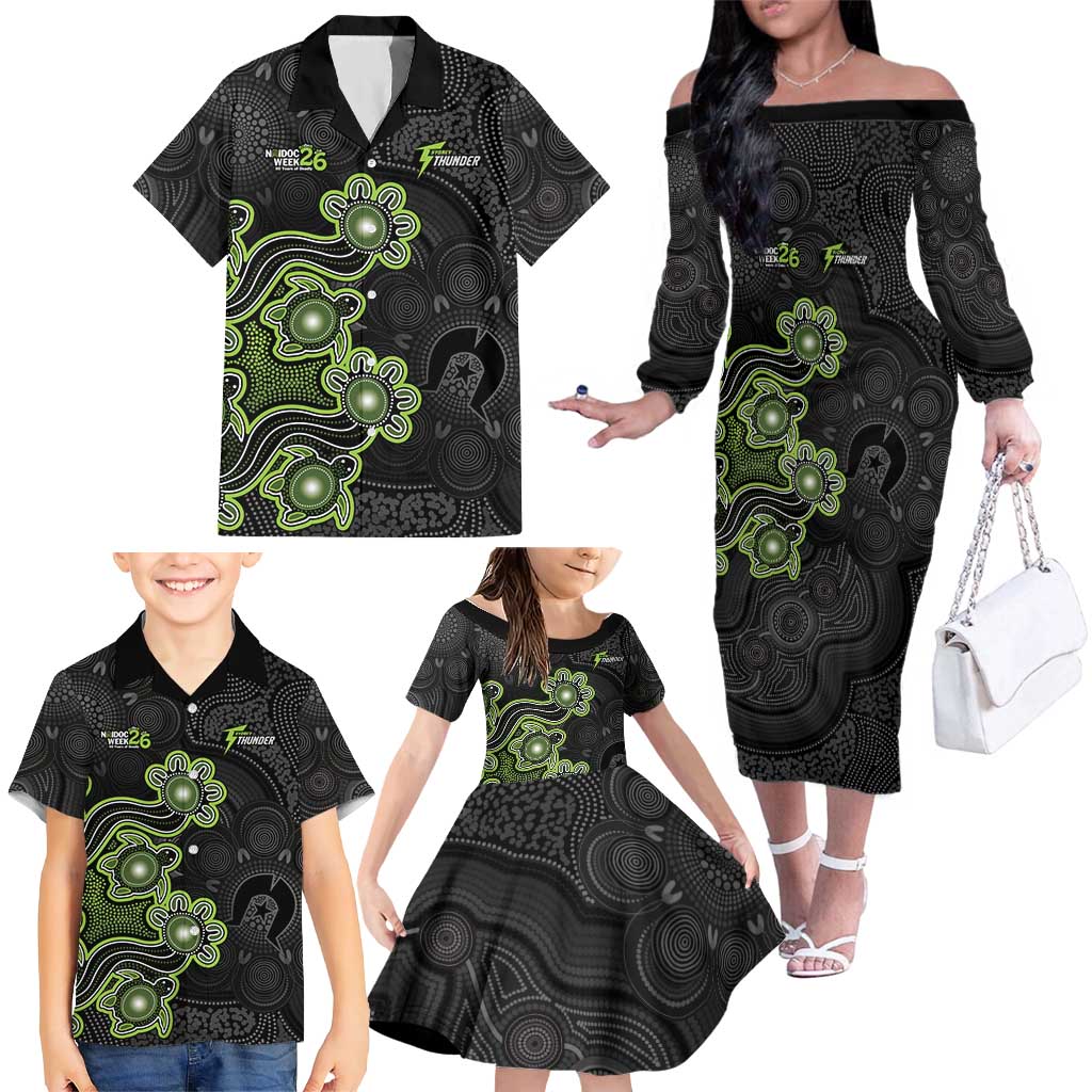Personalised Sydney Thunder NAIDOC Week 2026 Family Matching Off The Shoulder Long Sleeve Dress and Hawaiian Shirt Sea Turtles Aboriginal Art
