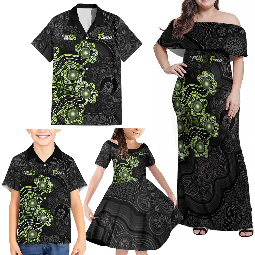 Personalised Sydney Thunder NAIDOC Week 2026 Family Matching Off Shoulder Maxi Dress and Hawaiian Shirt Sea Turtles Aboriginal Art