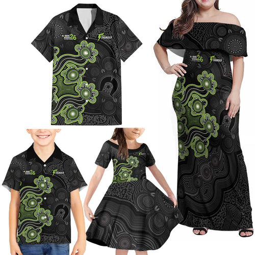Personalised Sydney Thunder NAIDOC Week 2026 Family Matching Off Shoulder Maxi Dress and Hawaiian Shirt Sea Turtles Aboriginal Art