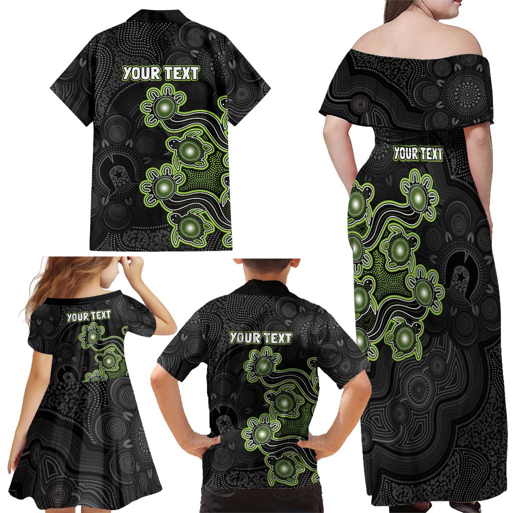 Personalised Sydney Thunder NAIDOC Week 2026 Family Matching Off Shoulder Maxi Dress and Hawaiian Shirt Sea Turtles Aboriginal Art