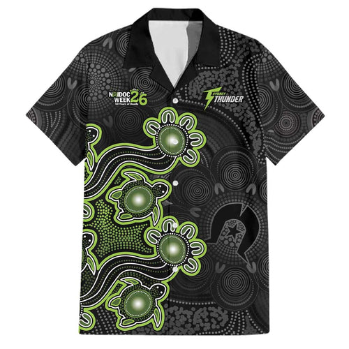 Personalised Sydney Thunder NAIDOC Week 2026 Family Matching Off Shoulder Maxi Dress and Hawaiian Shirt Sea Turtles Aboriginal Art