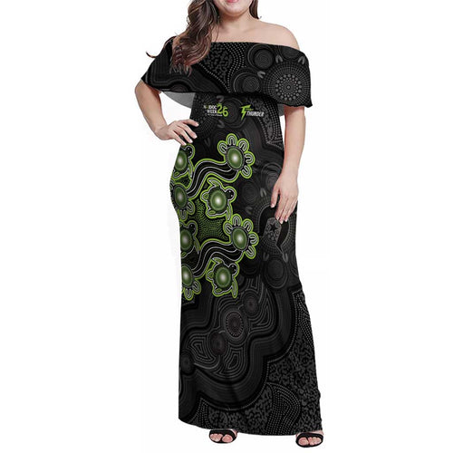 Personalised Sydney Thunder NAIDOC Week 2026 Family Matching Off Shoulder Maxi Dress and Hawaiian Shirt Sea Turtles Aboriginal Art