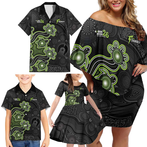 Personalised Sydney Thunder NAIDOC Week 2026 Family Matching Off Shoulder Short Dress and Hawaiian Shirt Sea Turtles Aboriginal Art