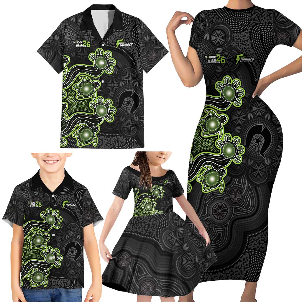 Personalised Sydney Thunder NAIDOC Week 2026 Family Matching Short Sleeve Bodycon Dress and Hawaiian Shirt Sea Turtles Aboriginal Art