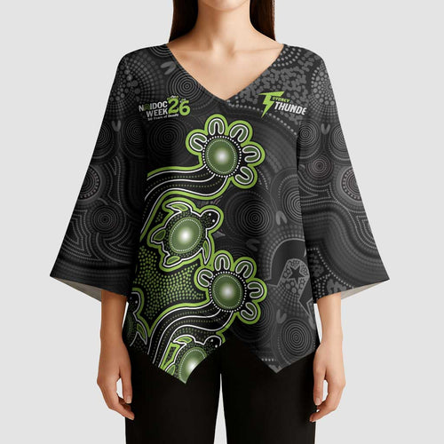 Personalised Sydney Thunder NAIDOC Week 2026 Kimono Sleeve Blouse Sea Turtles Aboriginal Art