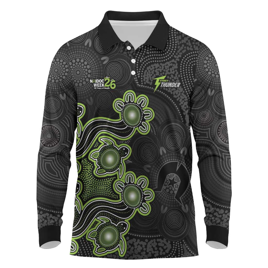 Personalised Sydney Thunder NAIDOC Week 2026 Long Sleeve Polo Shirt Sea Turtles Aboriginal Art