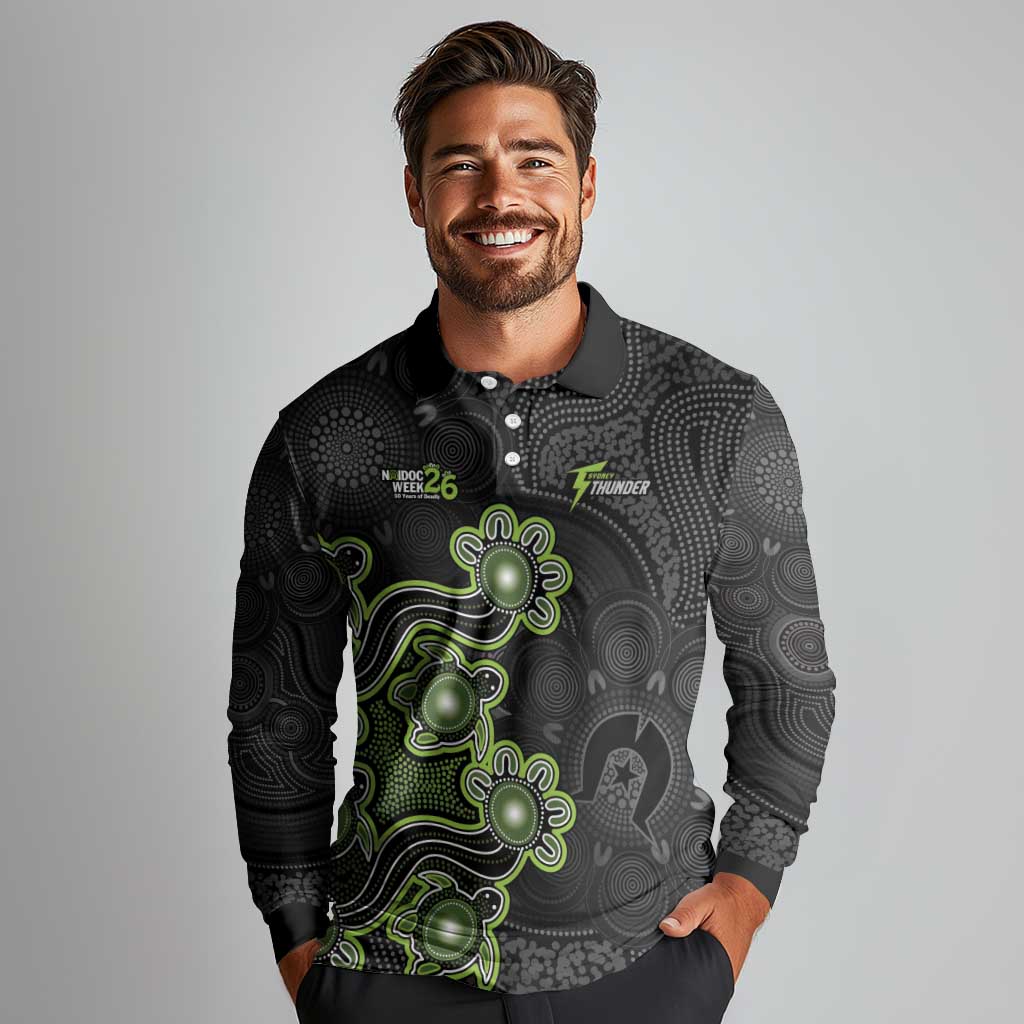 Personalised Sydney Thunder NAIDOC Week 2026 Long Sleeve Polo Shirt Sea Turtles Aboriginal Art