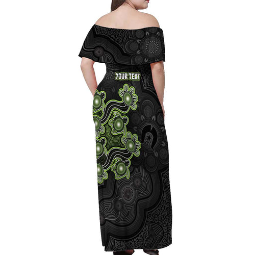 Personalised Sydney Thunder NAIDOC Week 2026 Off Shoulder Maxi Dress Sea Turtles Aboriginal Art