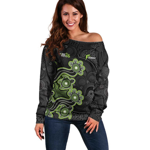 Personalised Sydney Thunder NAIDOC Week 2026 Off Shoulder Sweater Sea Turtles Aboriginal Art