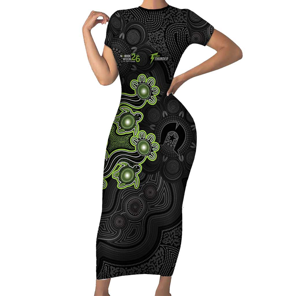 Personalised Sydney Thunder NAIDOC Week 2026 Short Sleeve Bodycon Dress Sea Turtles Aboriginal Art