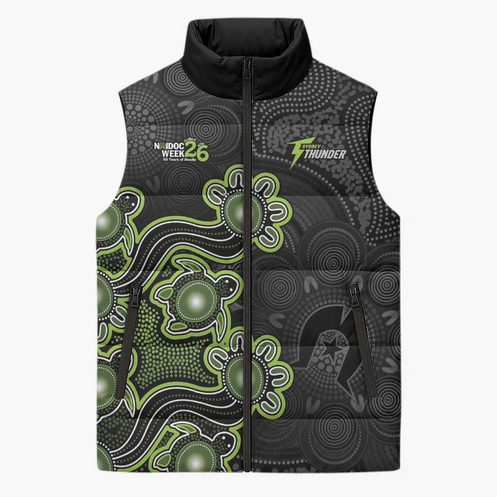 Personalised Sydney Thunder NAIDOC Week 2026 Sleeveless Puffer Jacket Sea Turtles Aboriginal Art