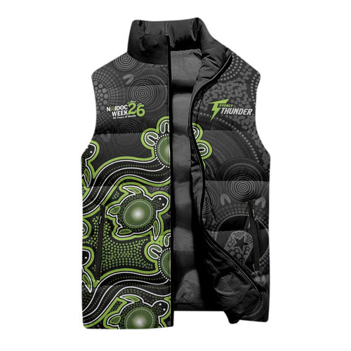 Personalised Sydney Thunder NAIDOC Week 2026 Sleeveless Puffer Jacket Sea Turtles Aboriginal Art