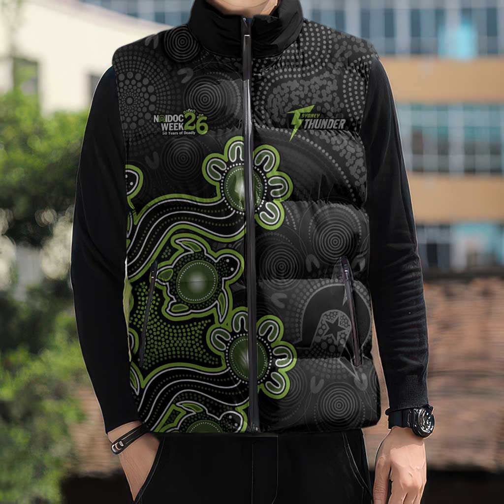 Personalised Sydney Thunder NAIDOC Week 2026 Sleeveless Puffer Jacket Sea Turtles Aboriginal Art