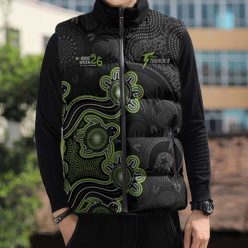 Personalised Sydney Thunder NAIDOC Week 2026 Sleeveless Puffer Jacket Sea Turtles Aboriginal Art