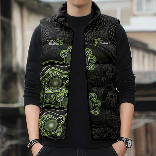 Personalised Sydney Thunder NAIDOC Week 2026 Sleeveless Puffer Jacket Sea Turtles Aboriginal Art