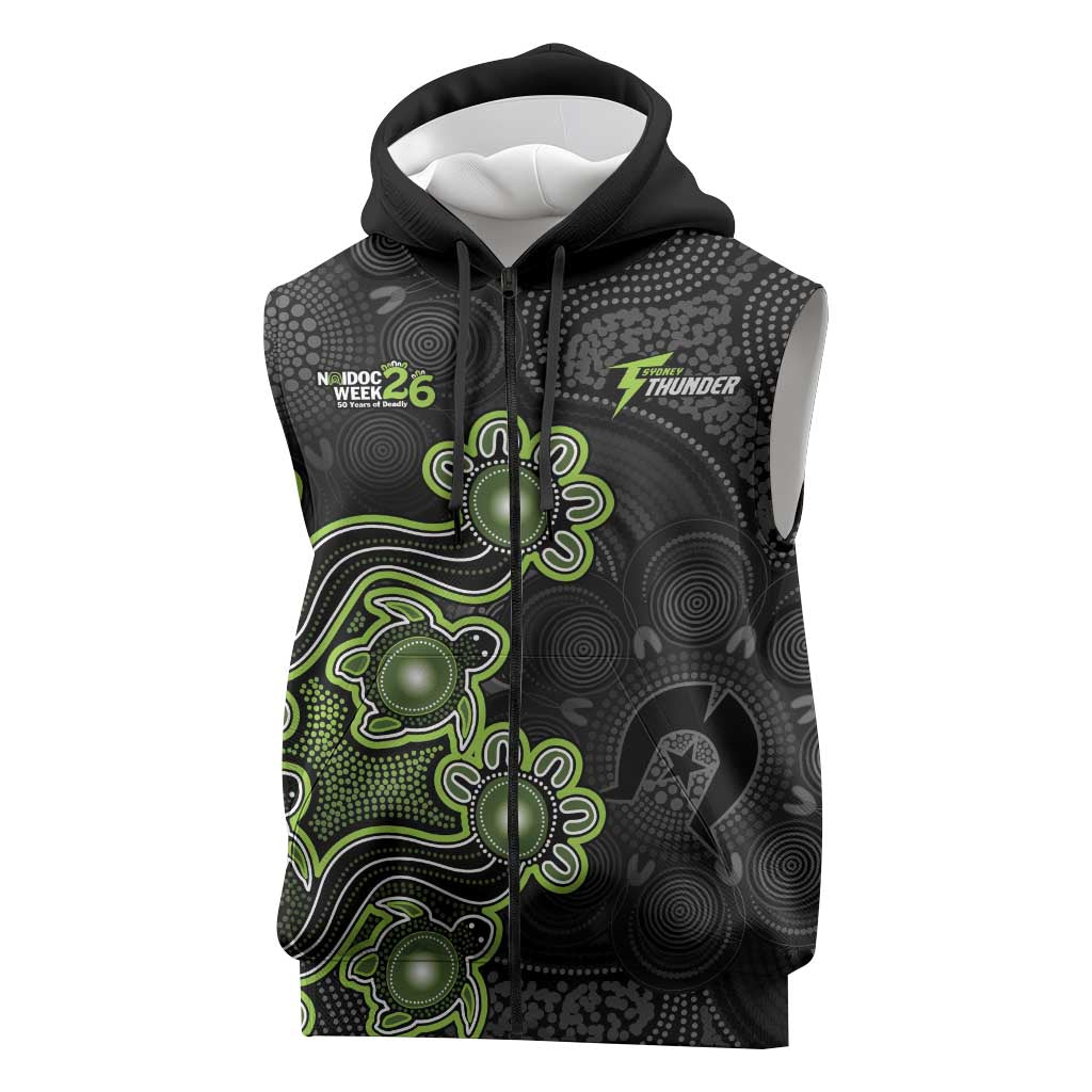 Personalised Sydney Thunder NAIDOC Week 2026 Sleeveless Zip Hoodie Sea Turtles Aboriginal Art