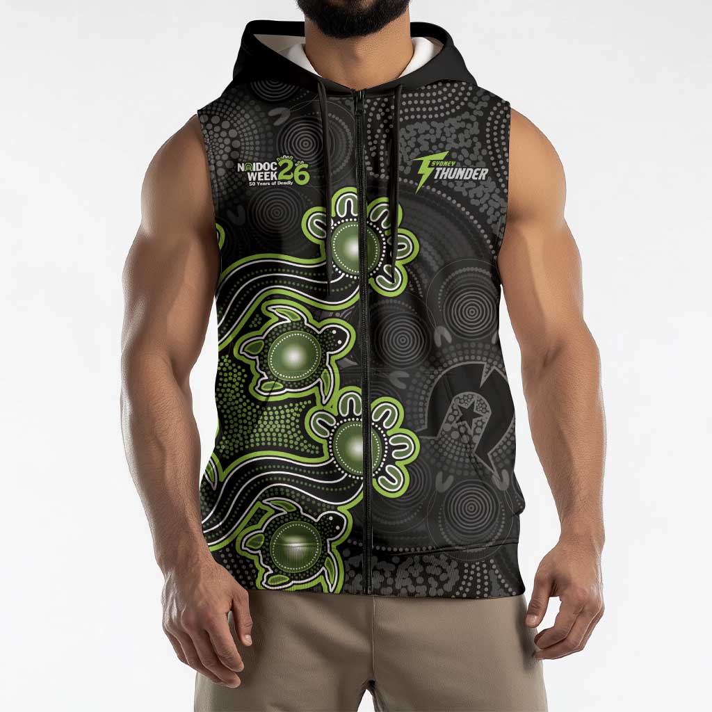Personalised Sydney Thunder NAIDOC Week 2026 Sleeveless Zip Hoodie Sea Turtles Aboriginal Art