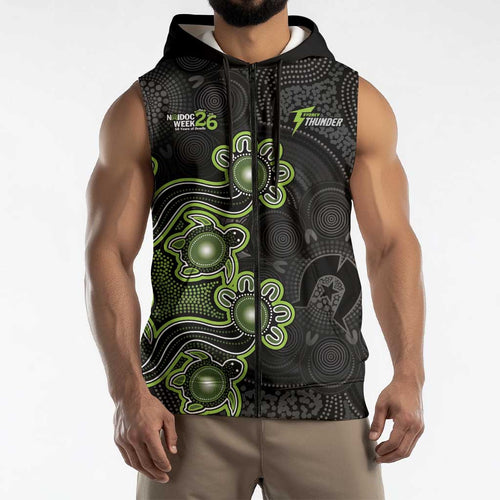 Personalised Sydney Thunder NAIDOC Week 2026 Sleeveless Zip Hoodie Sea Turtles Aboriginal Art