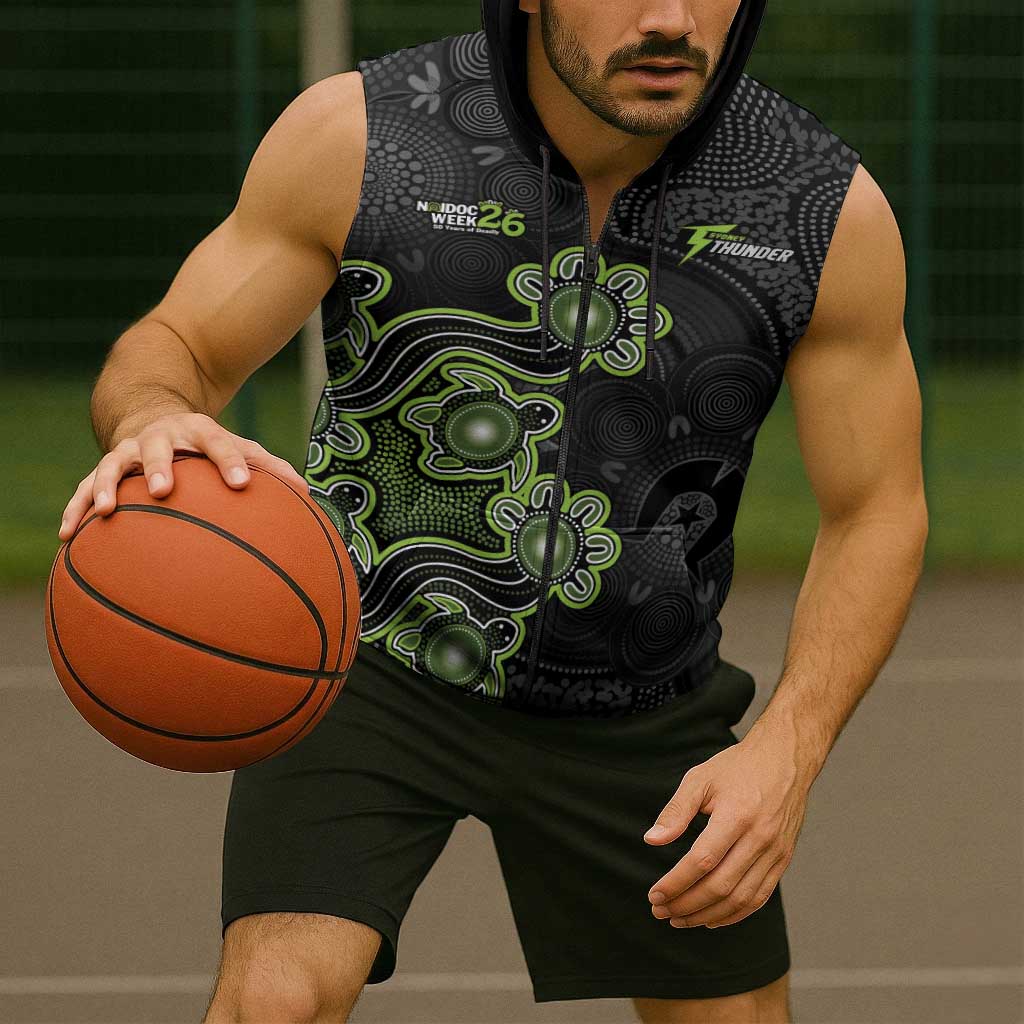 Personalised Sydney Thunder NAIDOC Week 2026 Sleeveless Zip Hoodie Sea Turtles Aboriginal Art