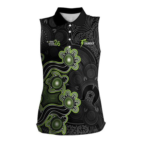 Personalised Sydney Thunder NAIDOC Week 2026 Women Sleeveless Polo Shirt Sea Turtles Aboriginal Art