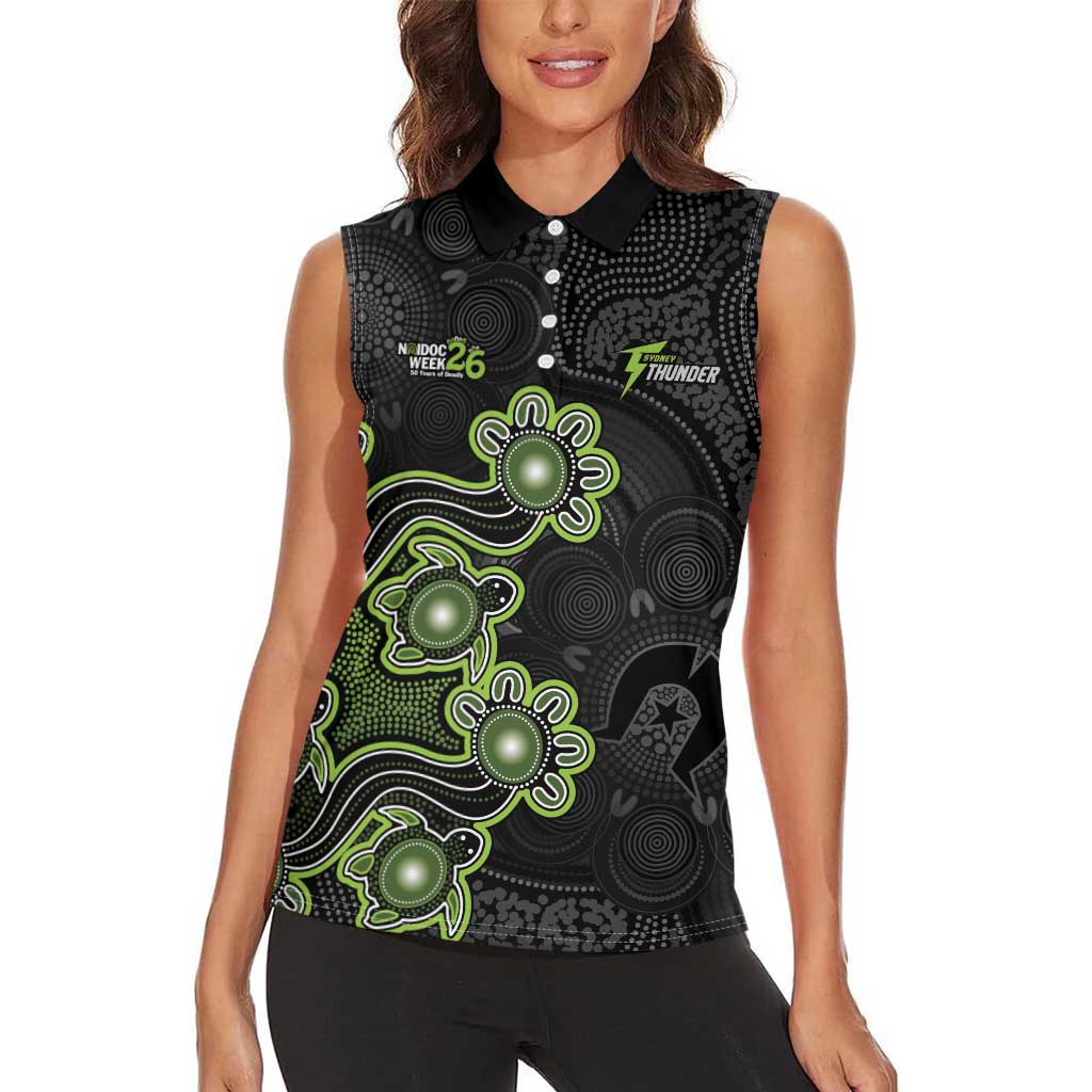 Personalised Sydney Thunder NAIDOC Week 2026 Women Sleeveless Polo Shirt Sea Turtles Aboriginal Art