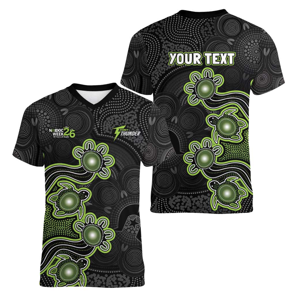 Personalised Sydney Thunder NAIDOC Week 2026 Women V-Neck T-Shirt Sea Turtles Aboriginal Art