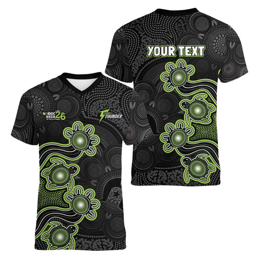 Personalised Sydney Thunder NAIDOC Week 2026 Women V-Neck T-Shirt Sea Turtles Aboriginal Art