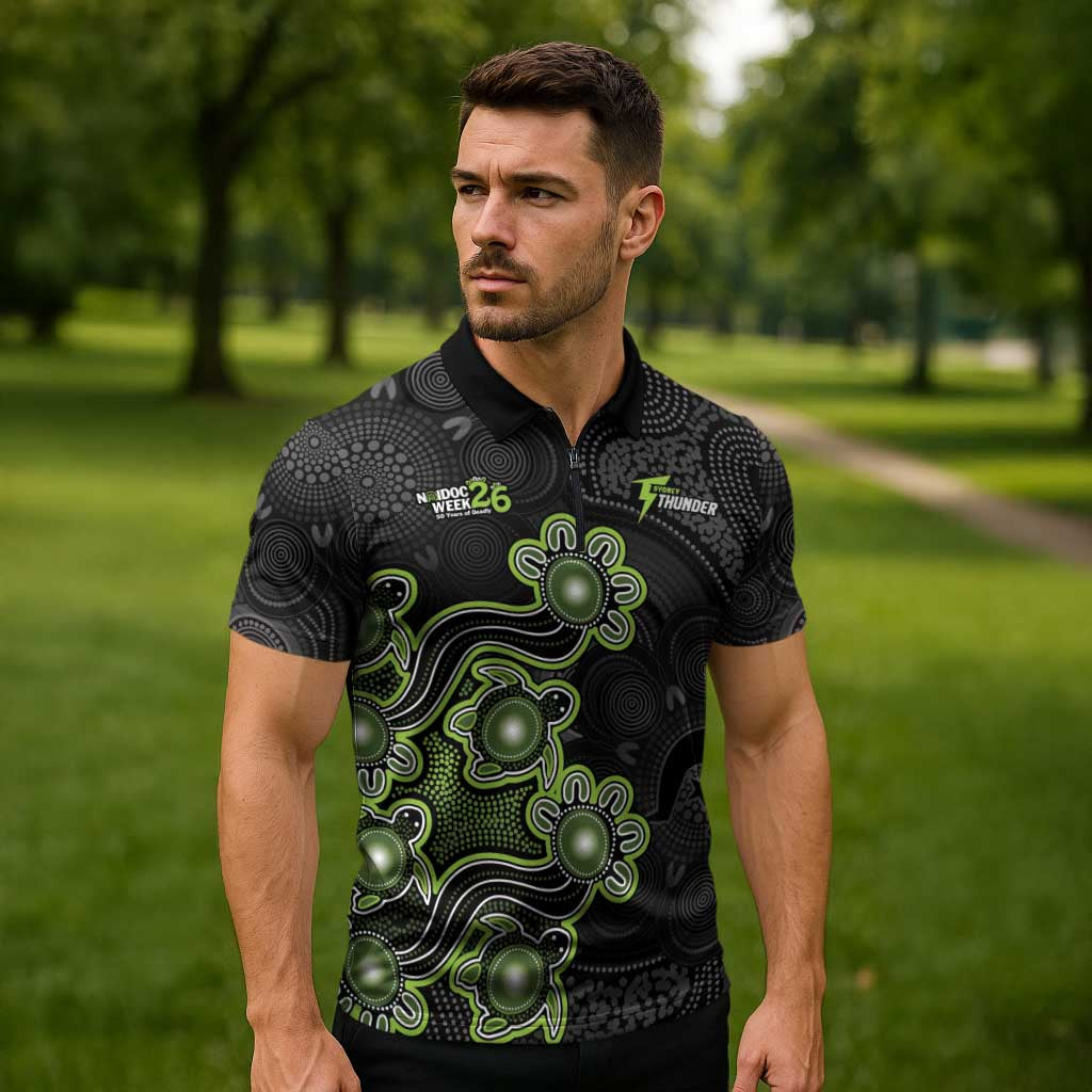 Personalised Sydney Thunder NAIDOC Week 2026 Zipper Polo Shirt Sea Turtles Aboriginal Art