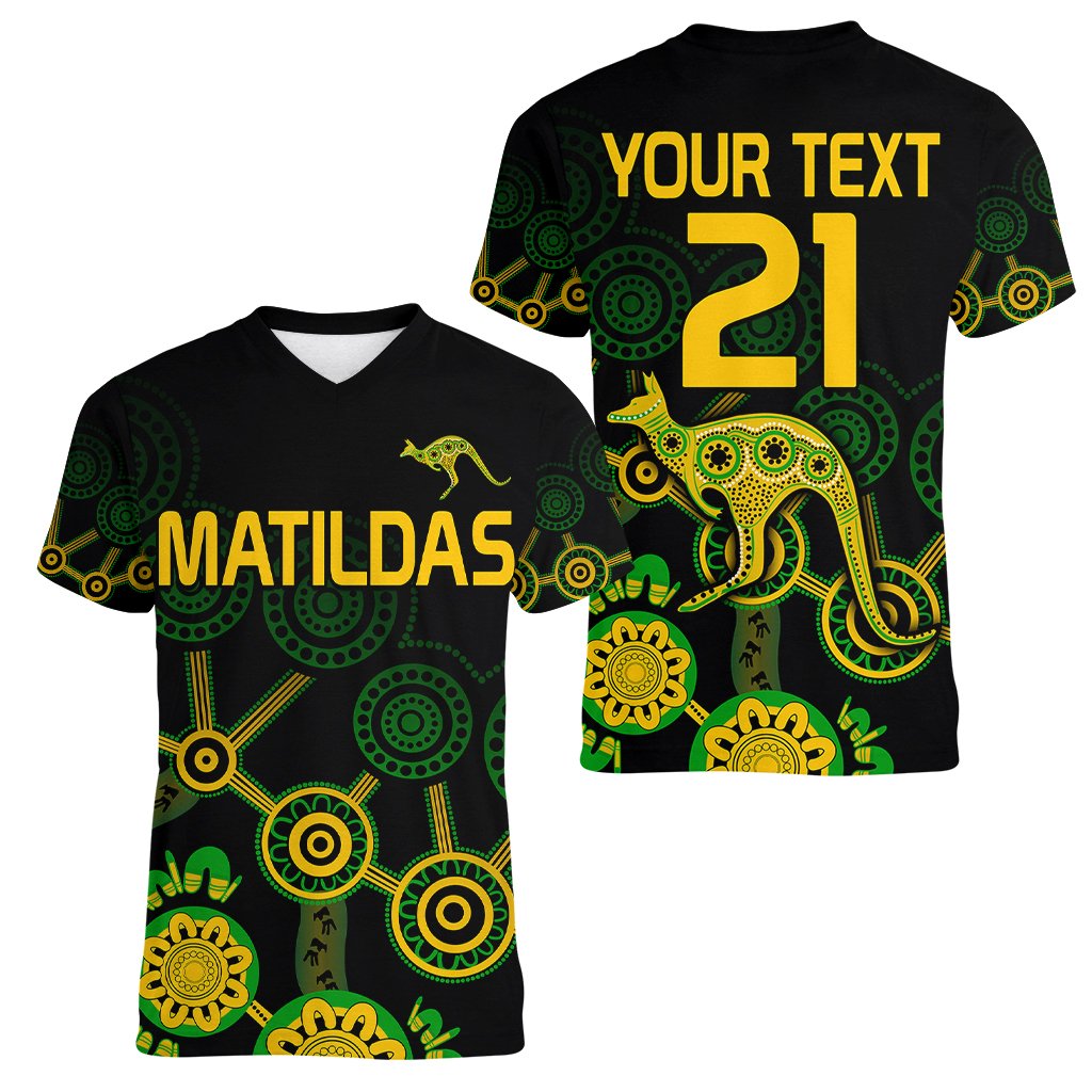 custom-text-and-number-australia-soccer-women-v-neck-t-shirt-matildas-world-cup-with-kangaroo