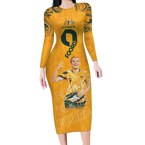 Caitlin Foord Australia Matildas Family Matching Long Sleeve Bodycon Dress and Hawaiian Shirt