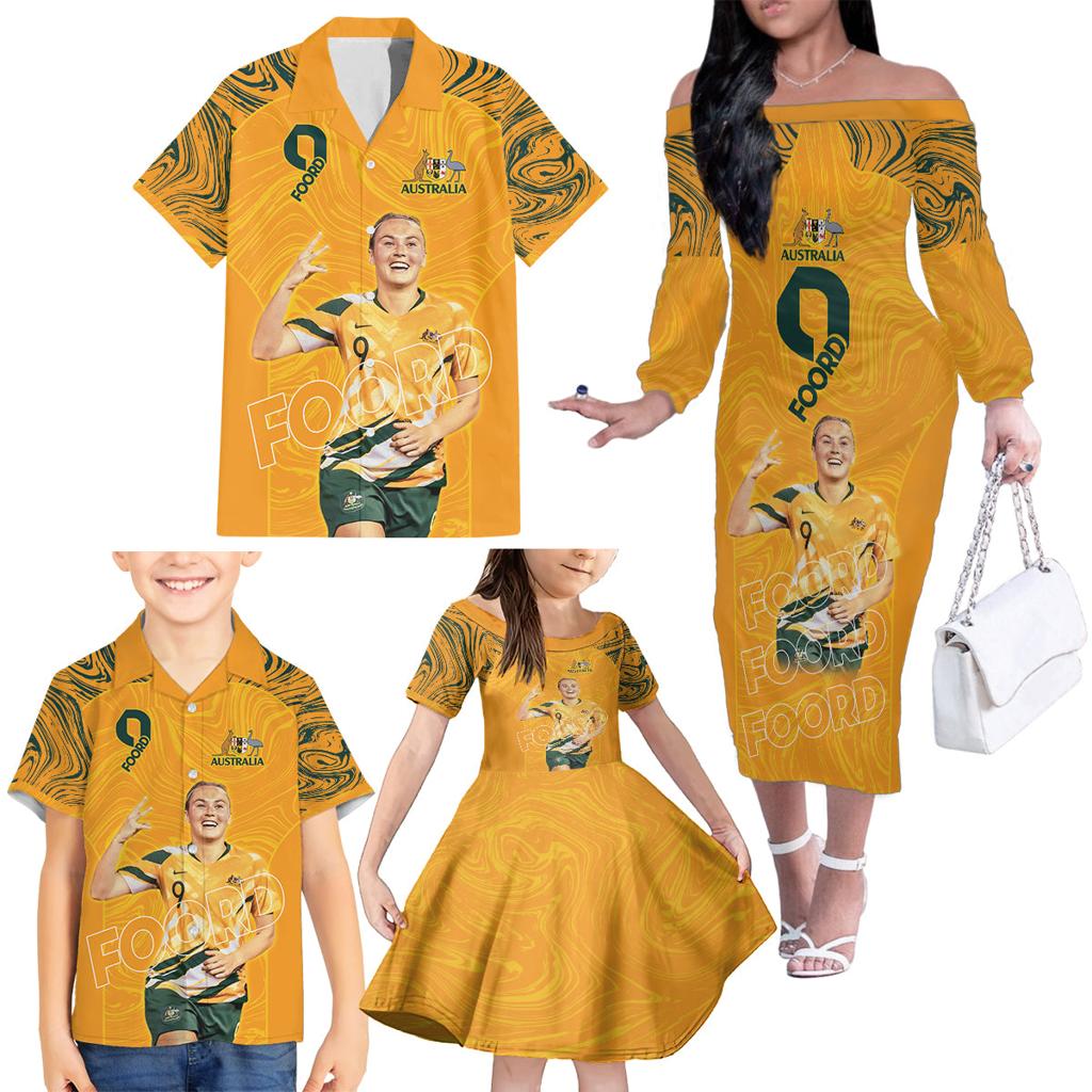 Caitlin Foord Australia Matildas Family Matching Off The Shoulder Long Sleeve Dress and Hawaiian Shirt