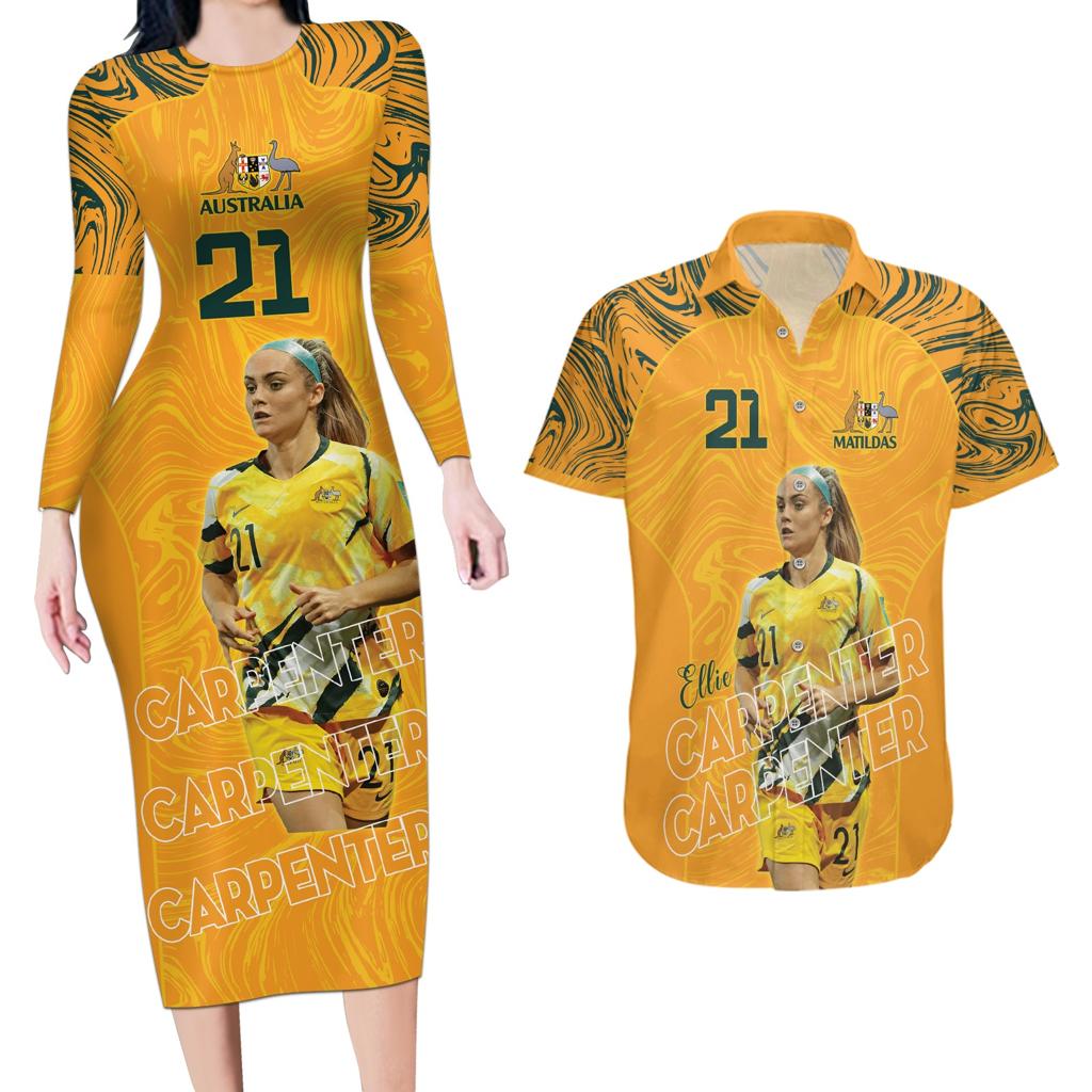 Ellie Carpenter Australian Matildas Couples Matching Long Sleeve Bodycon Dress and Hawaiian Shirt