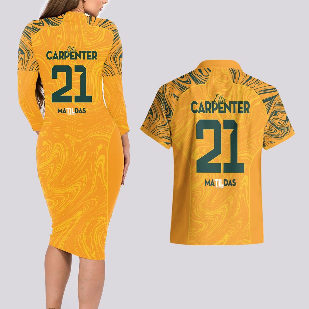 Ellie Carpenter Australian Matildas Couples Matching Long Sleeve Bodycon Dress and Hawaiian Shirt