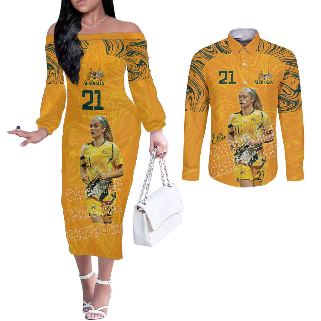 Ellie Carpenter Australian Matildas Couples Matching Off The Shoulder Long Sleeve Dress and Long Sleeve Button Shirt