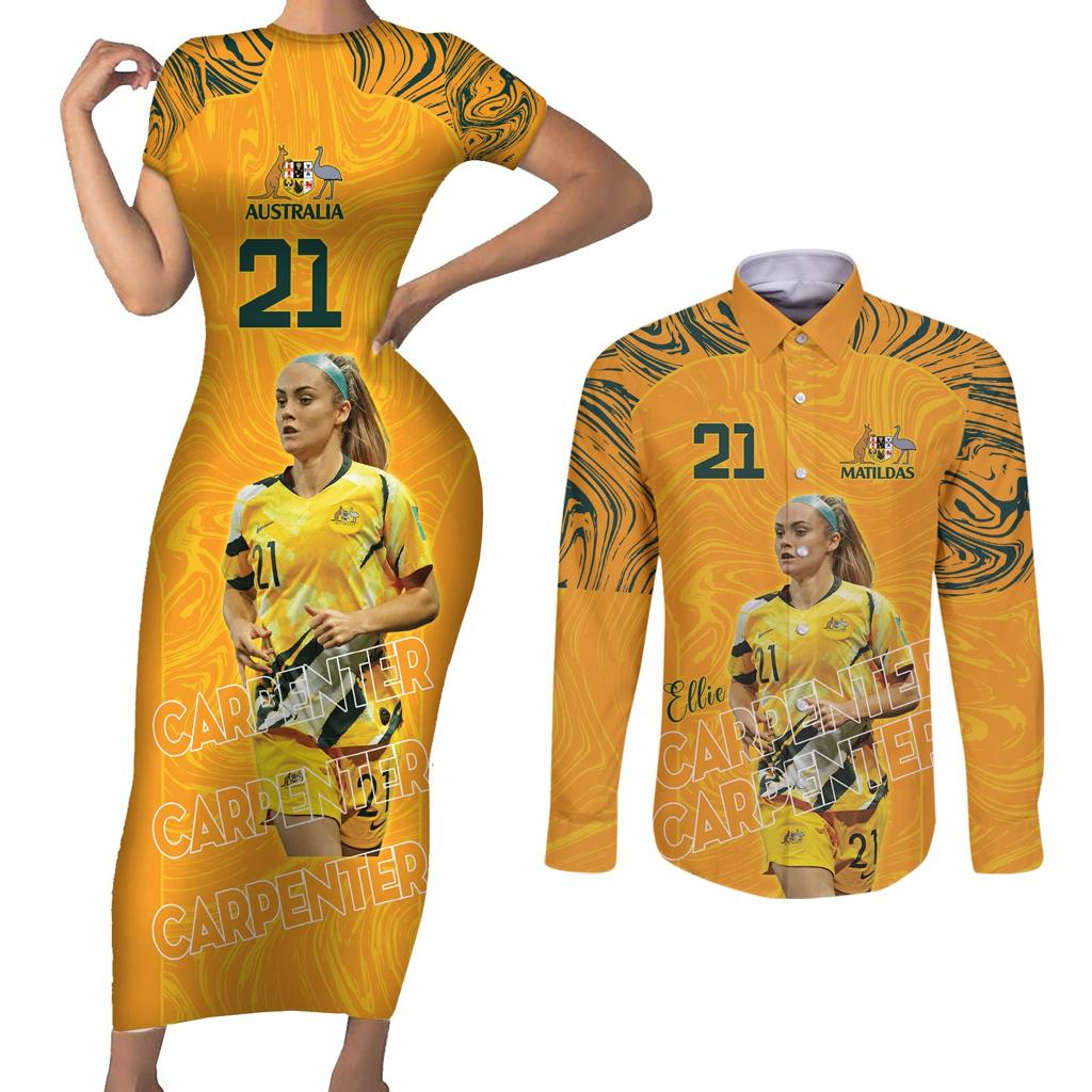 Ellie Carpenter Australian Matildas Couples Matching Short Sleeve Bodycon Dress and Long Sleeve Button Shirt