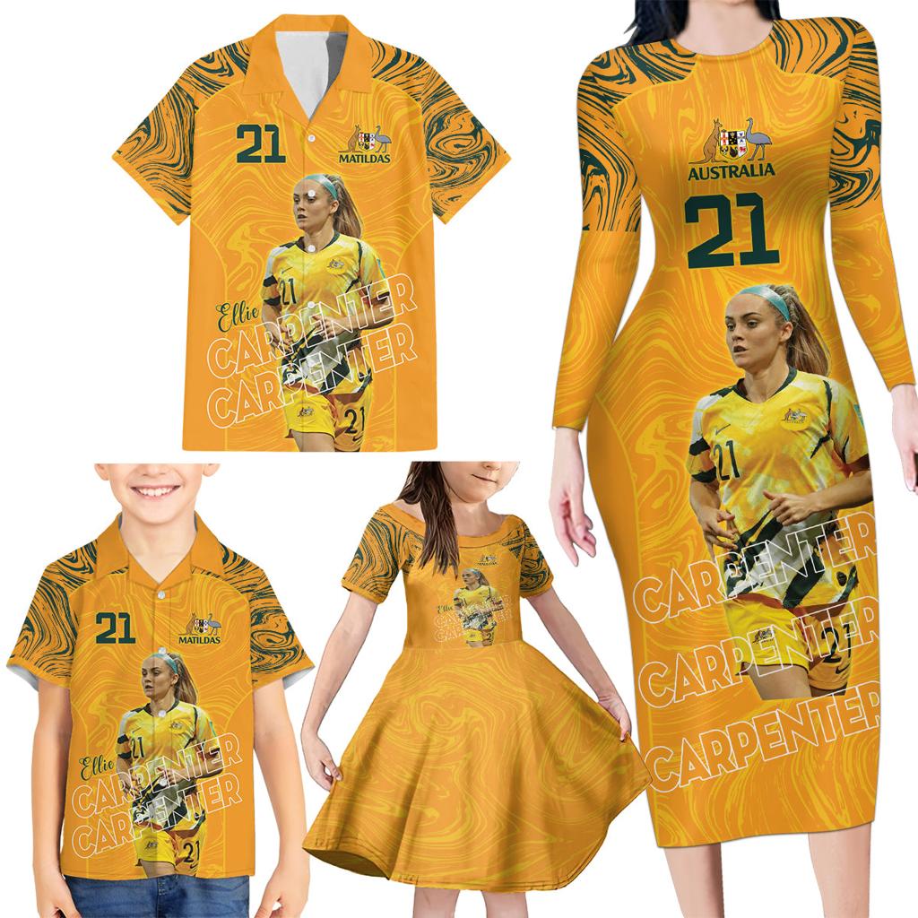 Ellie Carpenter Australian Matildas Family Matching Long Sleeve Bodycon Dress and Hawaiian Shirt
