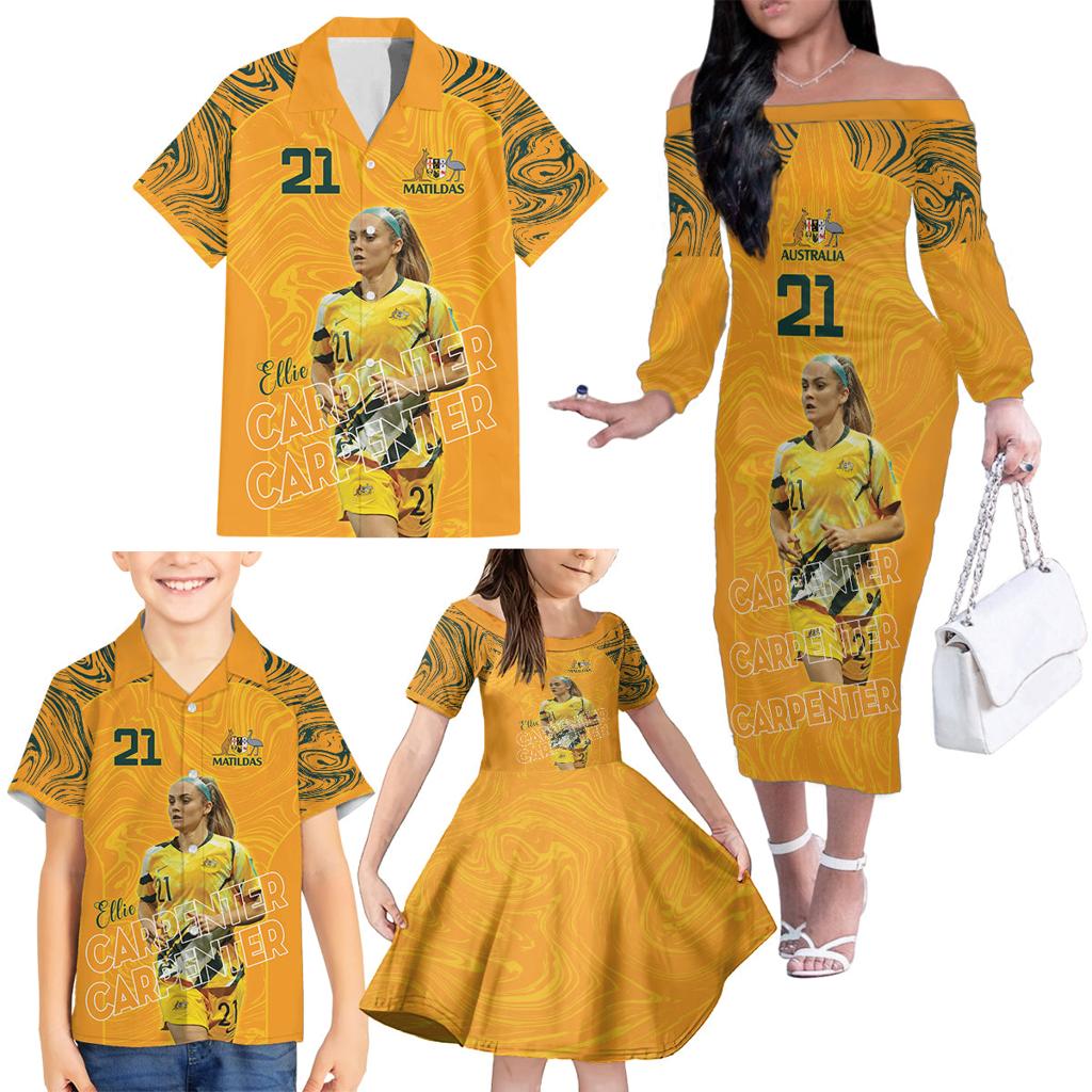 Ellie Carpenter Australian Matildas Family Matching Off The Shoulder Long Sleeve Dress and Hawaiian Shirt