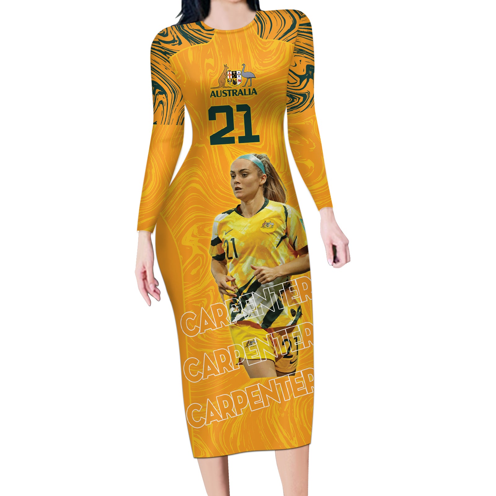 Ellie Carpenter Australian Matildas Long Sleeve Bodycon Dress