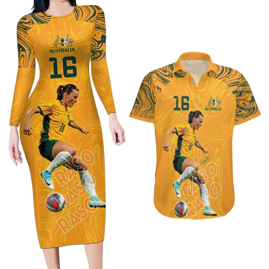Hayley Raso Australia Matildas Couples Matching Long Sleeve Bodycon Dress and Hawaiian Shirt