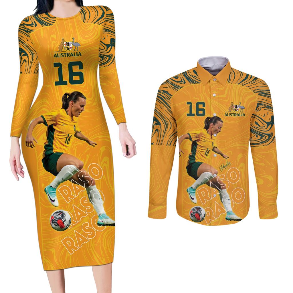 Hayley Raso Australia Matildas Couples Matching Long Sleeve Bodycon Dress and Long Sleeve Button Shirt
