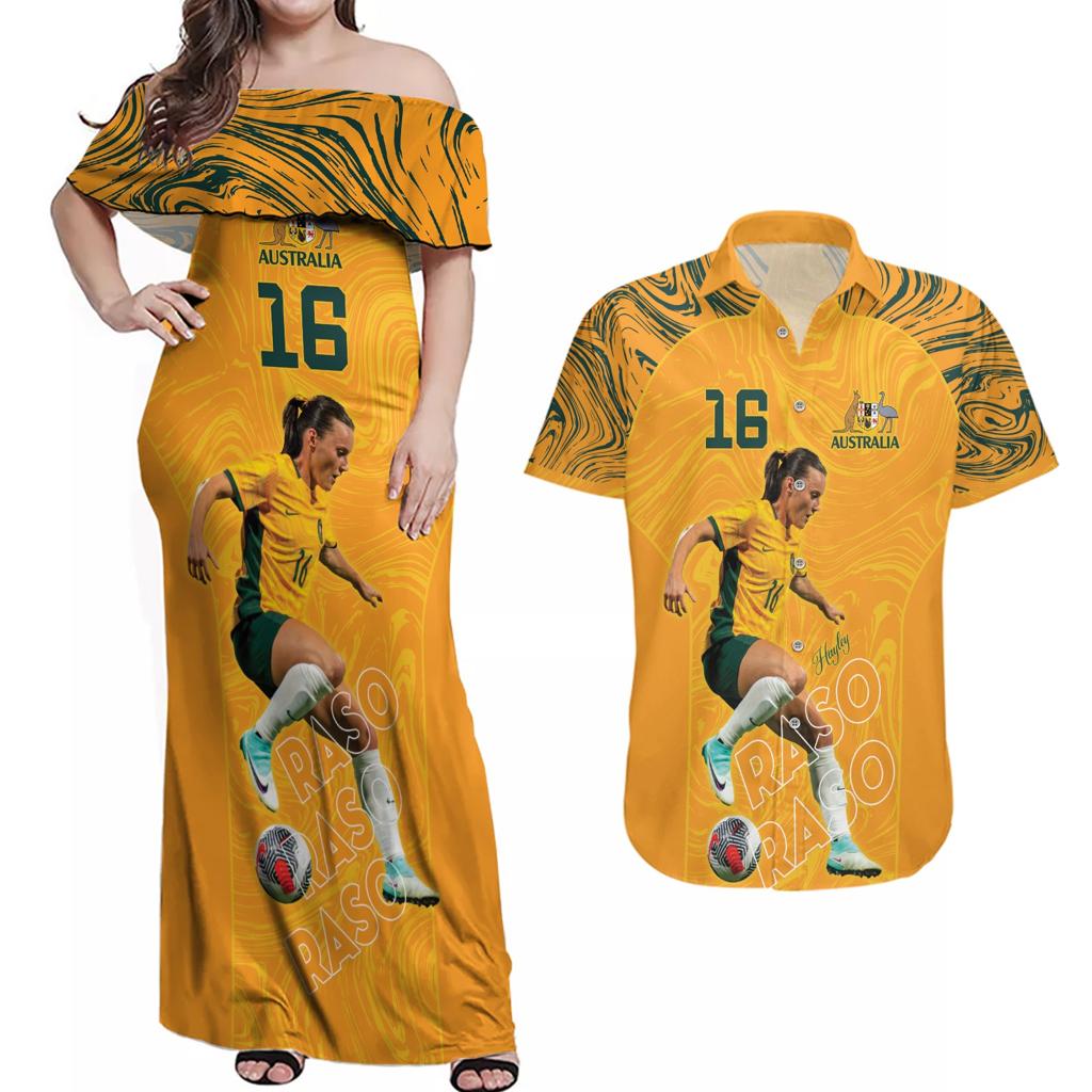 Hayley Raso Australia Matildas Couples Matching Off Shoulder Maxi Dress and Hawaiian Shirt