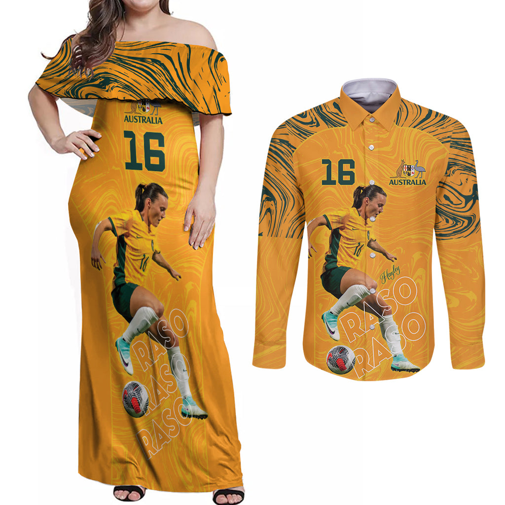 Hayley Raso Australia Matildas Couples Matching Off Shoulder Maxi Dress and Long Sleeve Button Shirt