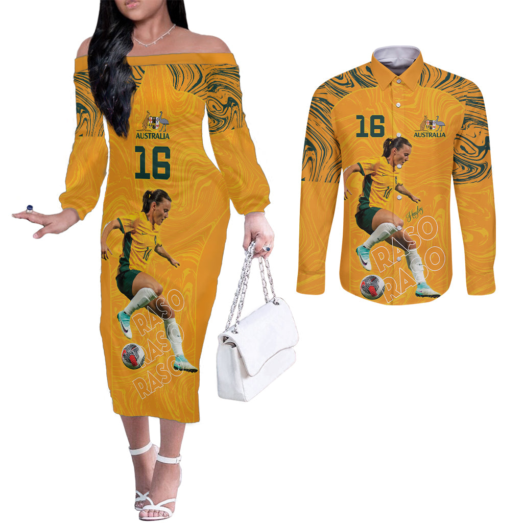 Hayley Raso Australia Matildas Couples Matching Off The Shoulder Long Sleeve Dress and Long Sleeve Button Shirt